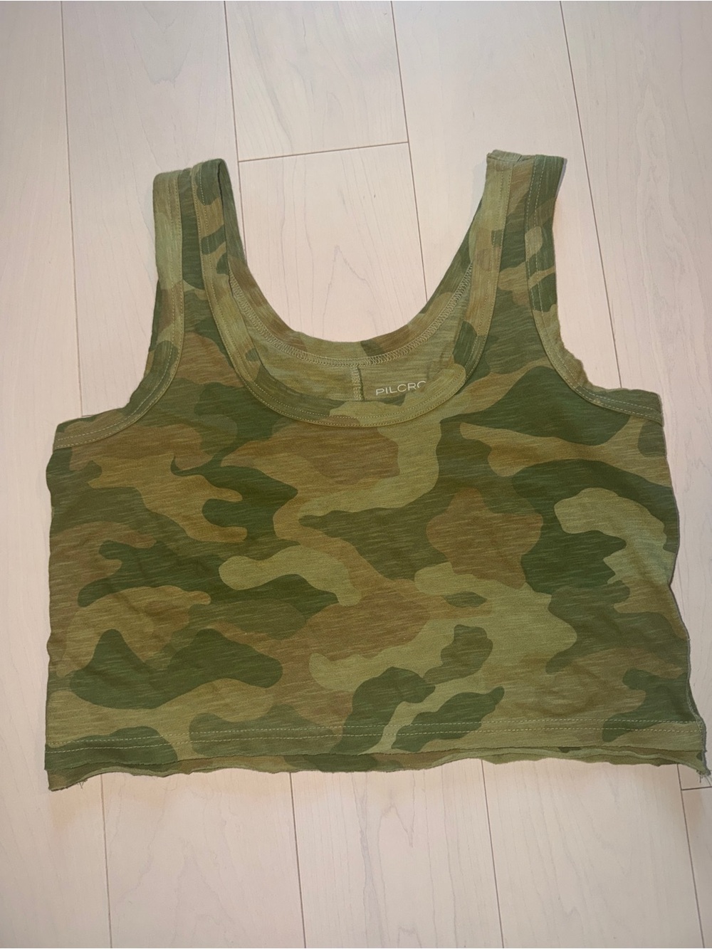 Pilcro Green Camouflage Crop Tank Top